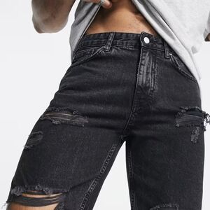 Pull&Bear Black Jean Shorts Distressed High-Waisted